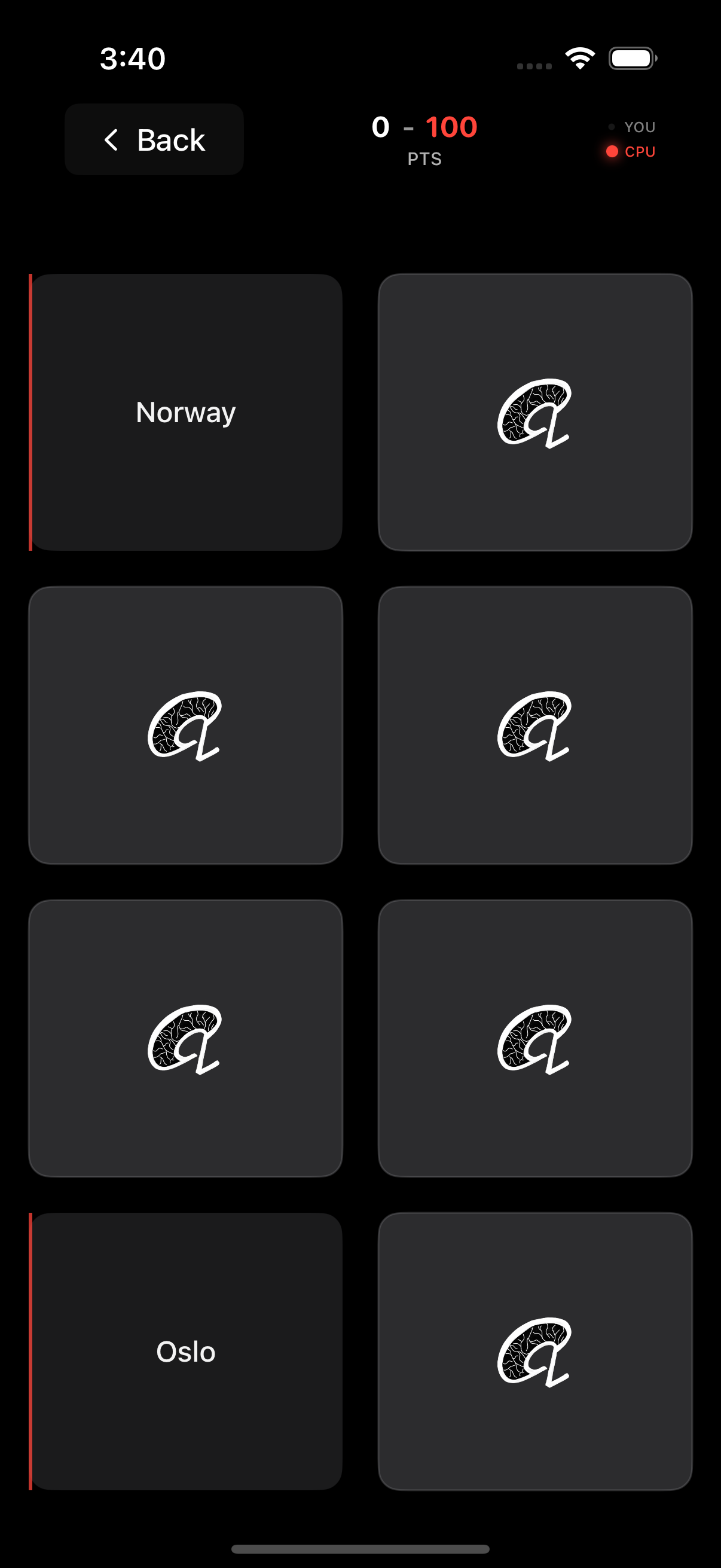 CortexQuest gameplay showing card matching in action